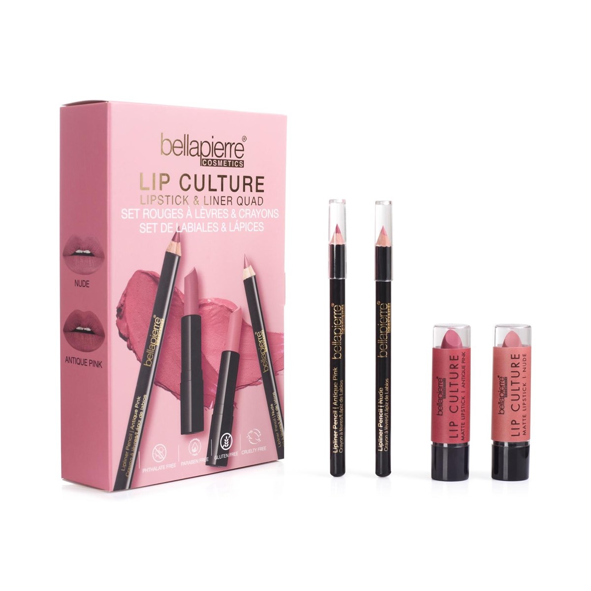 Bellapierre Lip Culture Lipstick & Lip Liner Makeup Quad