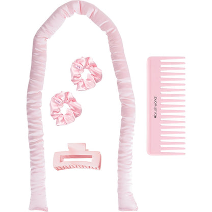 Brushworks Heatless Hair Curling Gift Set - Pink 5 Piece